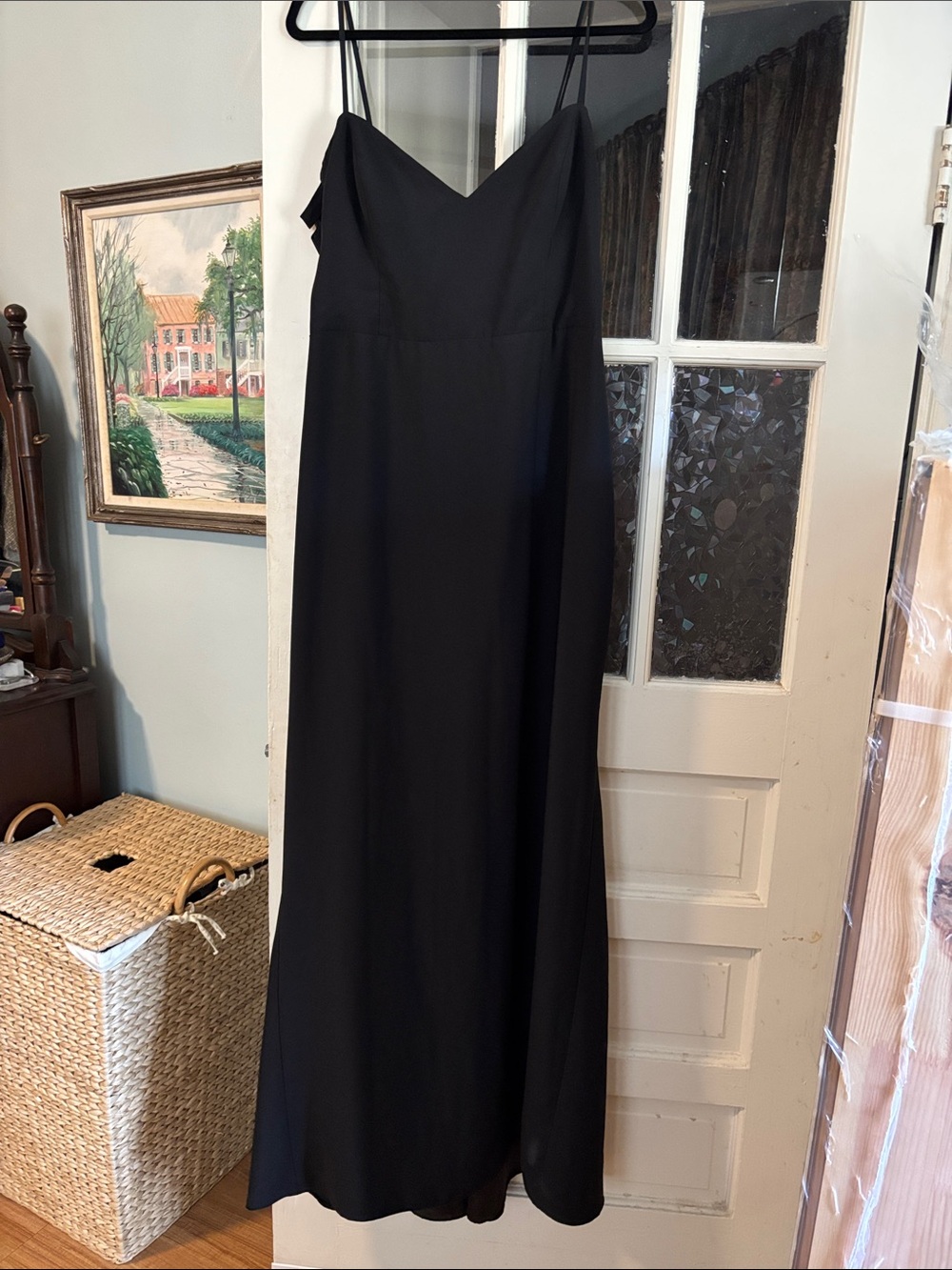 Theia Black Spaghetti Strap FormalDress